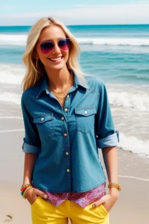 Camisa de Mujer Manga Larga Denim Vintage